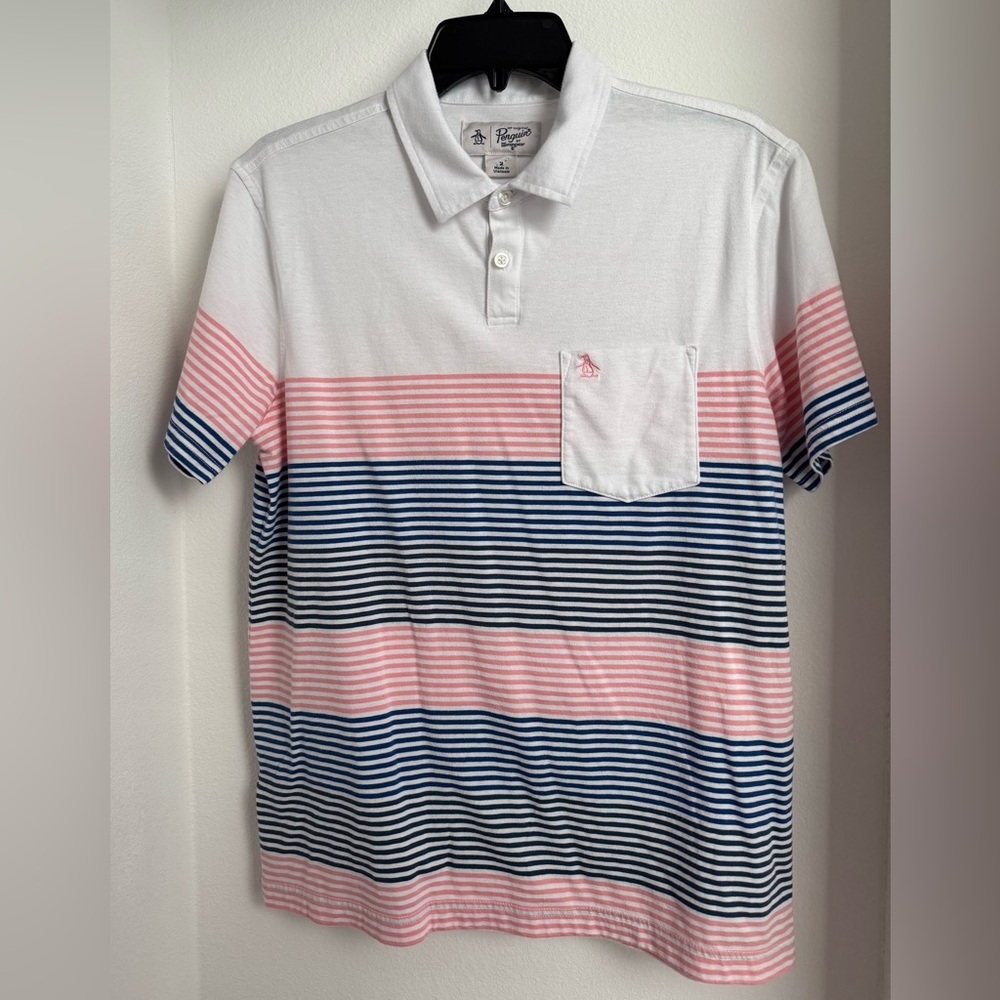 Original Penguin Men's Polo Shirt - Pink, Navy, and White